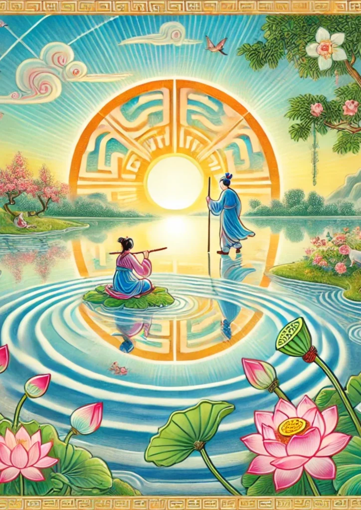 Hexagrama 58 – 兌 Duì : A Alegria 10 Hexagrama 58 Duì A Alegria representando felicidade genuína, comunicação autêntica, leveza e harmonia interior no caminho do Tao.